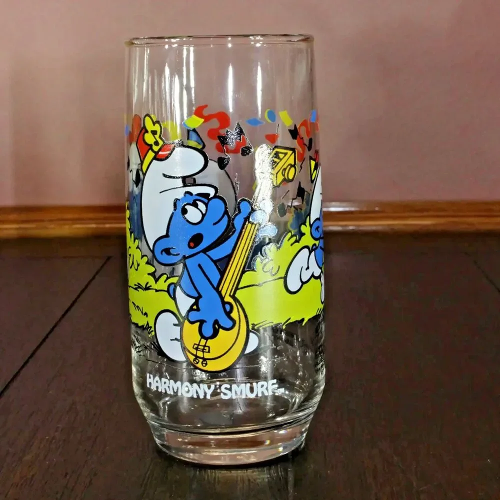 1983 Hardees Promotional HARMONY‎ SMURF Drinking Glass Peyo